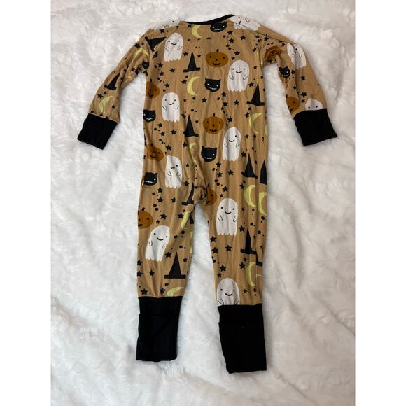 Emerson & Friends Bamboo Zip Pajama Halloween Brown Cat Ghost Stars Moon 12–18M* - Picture 3 of 9